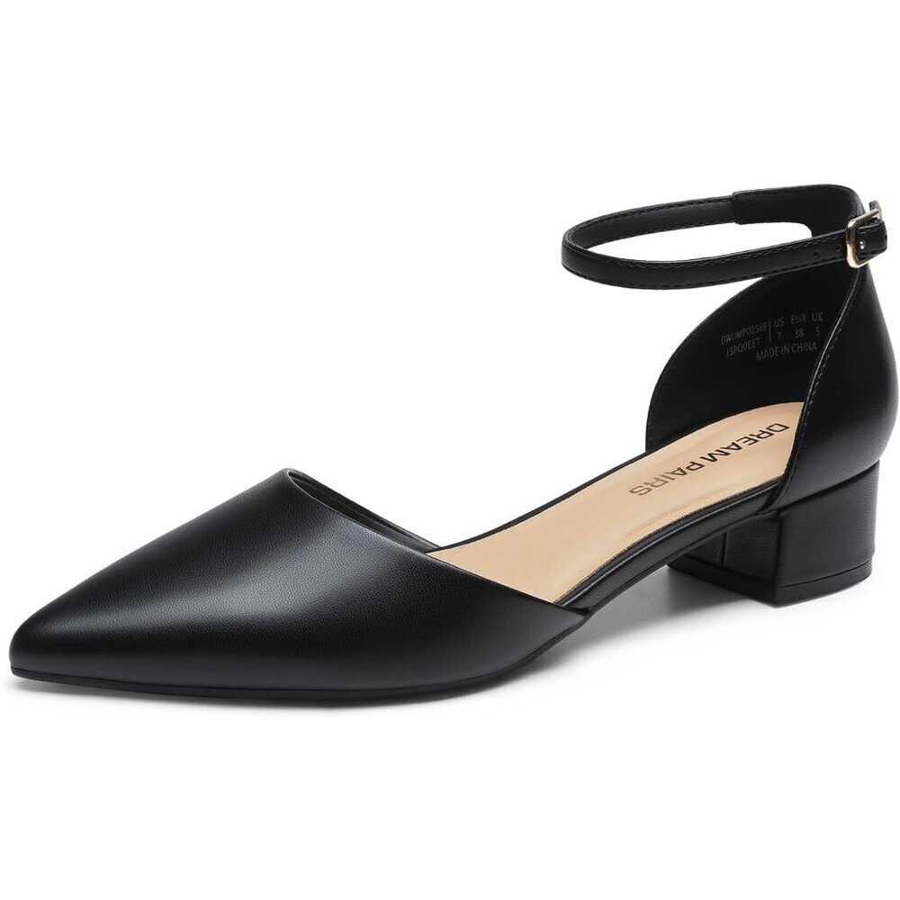 Dream Pairs Women's Black-puFaux Leather Closed Pointed Toe Low Heel Pumps Shoes